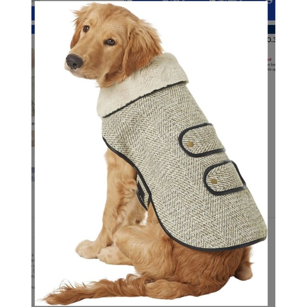 Frisco Manhattan Tweed Jacket For Dogs Large Faux Fur Lining Herringbone Design